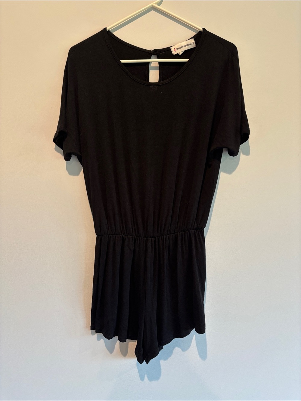 Short Sleeve Black Romper with Elastic Waist